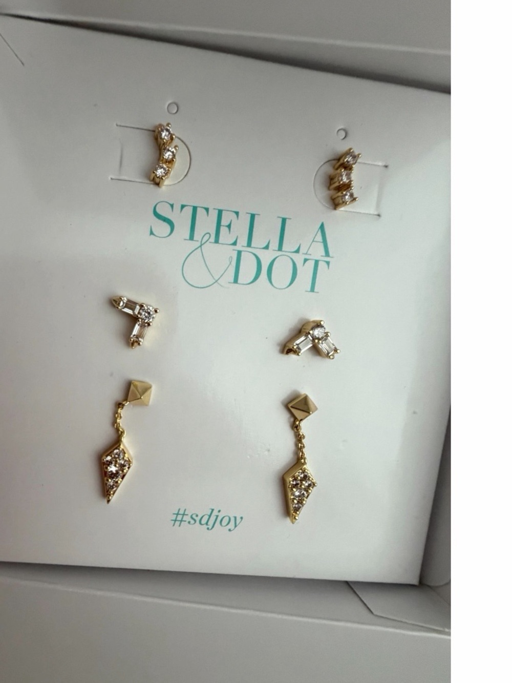 Stella & Dot Gold Cubic Zirconia Earring Set — Mixed Stud & Dangle